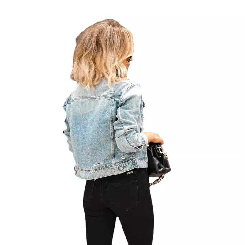 2022-es határokon átnyúló női ruházat Farmerkabát, kék mosott dzseki, bő, mindenhez illő farmer rövid kabát ősszel és télen Új