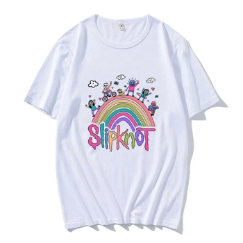 Tricou de vară cu mânecă scurtă imprimat cu nod slip casual european și american transfrontalier pentru bărbați și femei, tricou subțire alb-negru anime