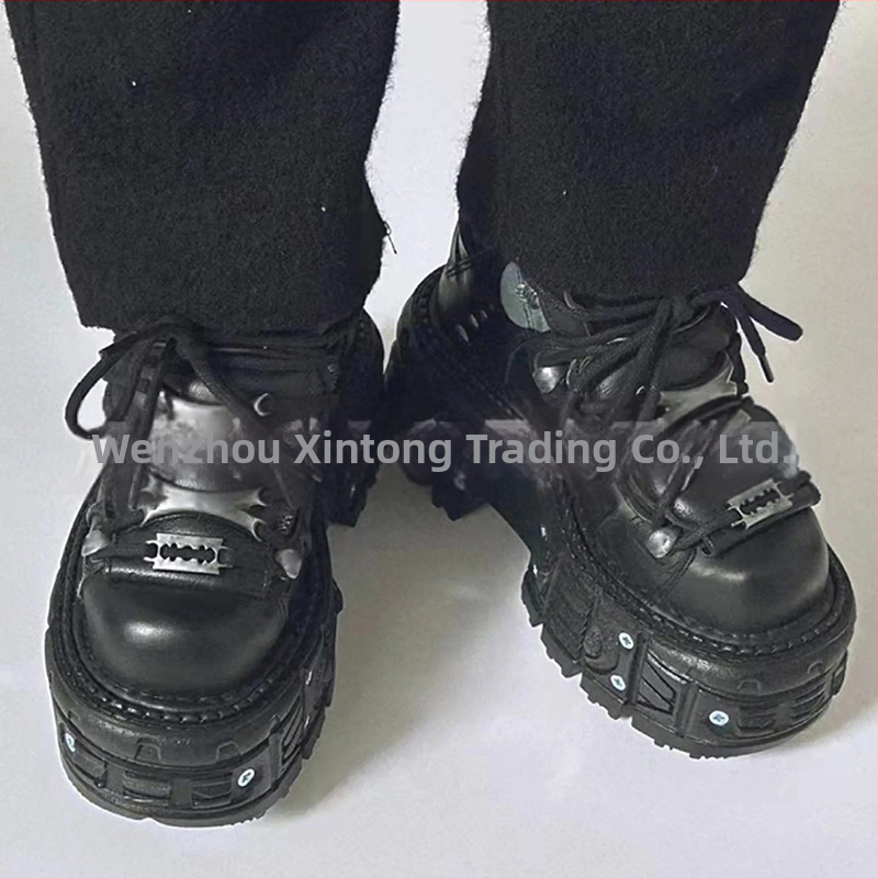 Vintage španielske kovové vysoké topánky s hrubou podrážkou, malé kožené topánky s tmavo punkovou podrážkou, platformou, pouličné strieľanie pre mužov a ženy