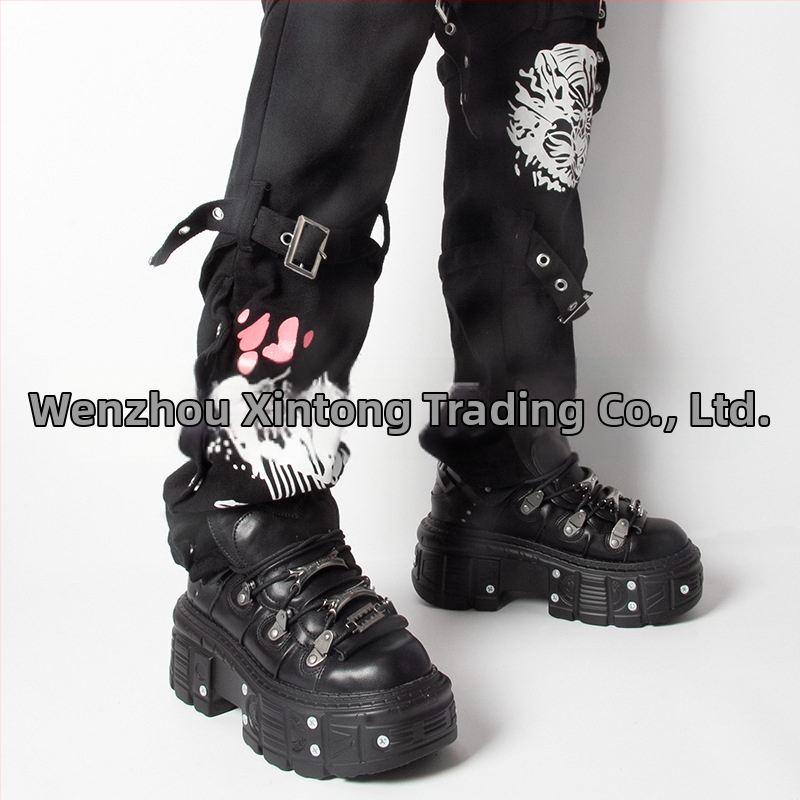 Vintage španielske kovové vysoké topánky s hrubou podrážkou, malé kožené topánky s tmavo punkovou podrážkou, platformou, pouličné strieľanie pre mužov a ženy