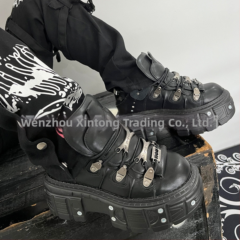 Vintage španielske kovové vysoké topánky s hrubou podrážkou, malé kožené topánky s tmavo punkovou podrážkou, platformou, pouličné strieľanie pre mužov a ženy