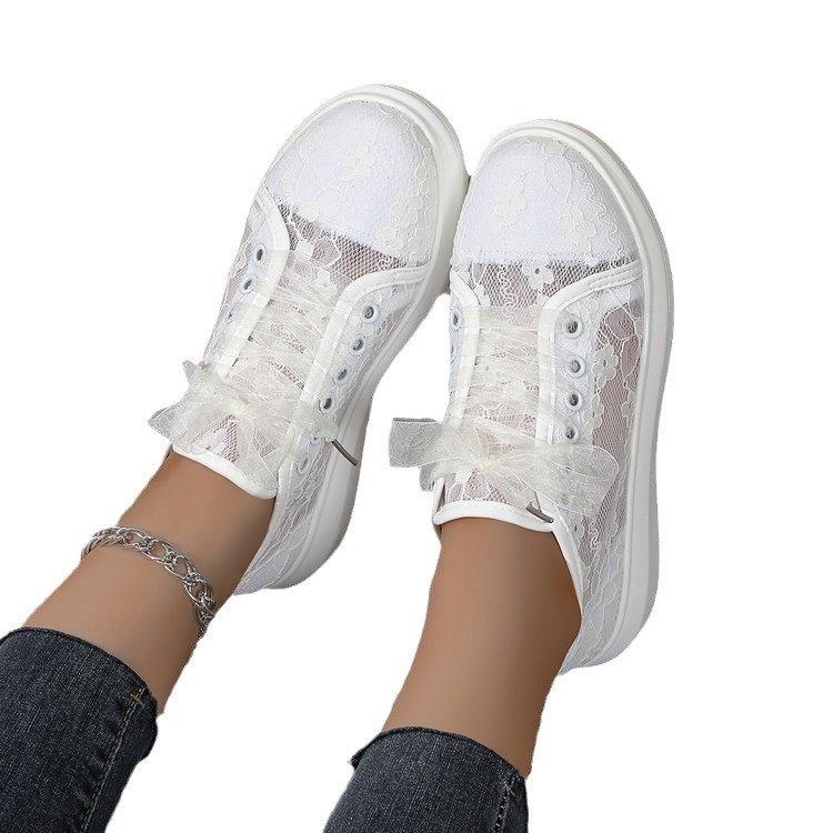 2025 Új Export Nagy Méretű, Sokoldalú, Elegáns, Szexi Csipkenyomtatásos Varrású Divatos, Lélegző, Vastag Talpú Alkalmi Tornacipők