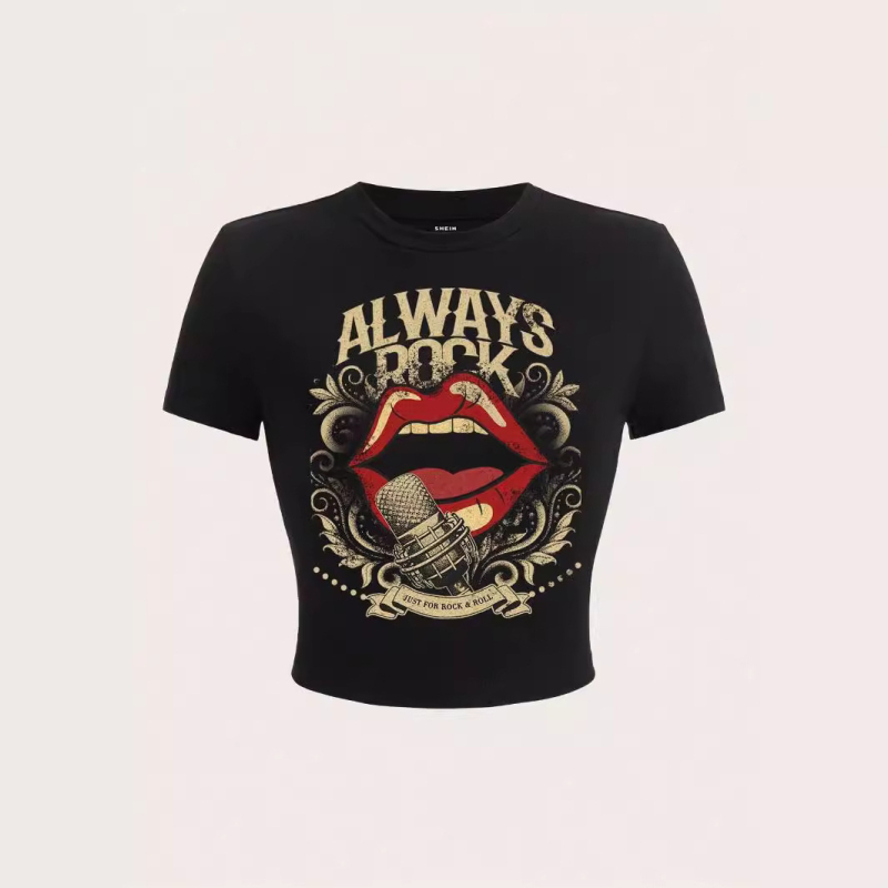 2024-es új európai és amerikai utcai mintás rövid póló felső