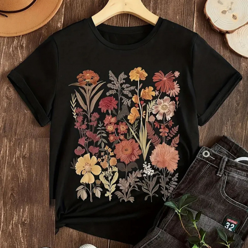 Γυναικείο T-shirt με κοντομάνικο print σε χρώμα λουλουδιών, Γυναικείο, σε καυτή προσφορά στο Etsy Amazon, με καυτή χρωματιστή εκτύπωση.