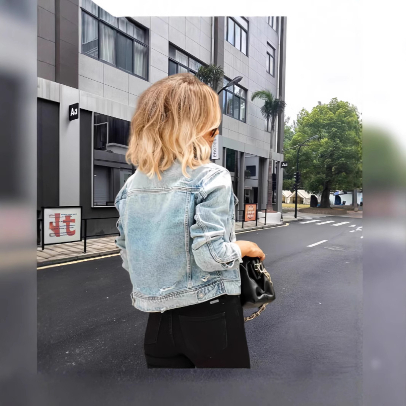 Európai és amerikai határokon átnyúló 2024 őszi/téli hajtókás zsebes farmer szakadt hosszú ujjú bő női rövid vintage dzseki