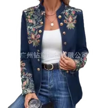 2025. aasta piiriülesed Amazoni Euroopa ja Ameerika sügise ja talve uued naiste ülerõivad, trükitud väike ülikond, moodne kaherealine ülerõivas naistele