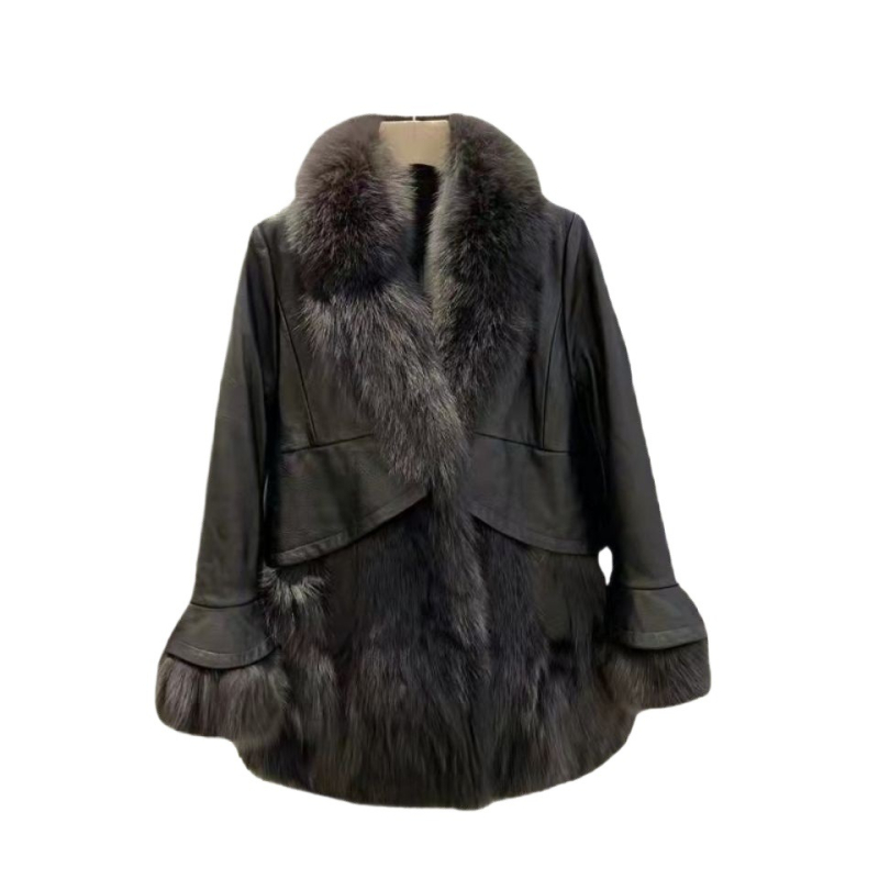 Naujas siuvinėtas dirbtinis kailinis paltas vidutinio ilgio žieminis madingas korėjietiško stiliaus medvilninis paltas iš lapės kailio imitacijos moterims