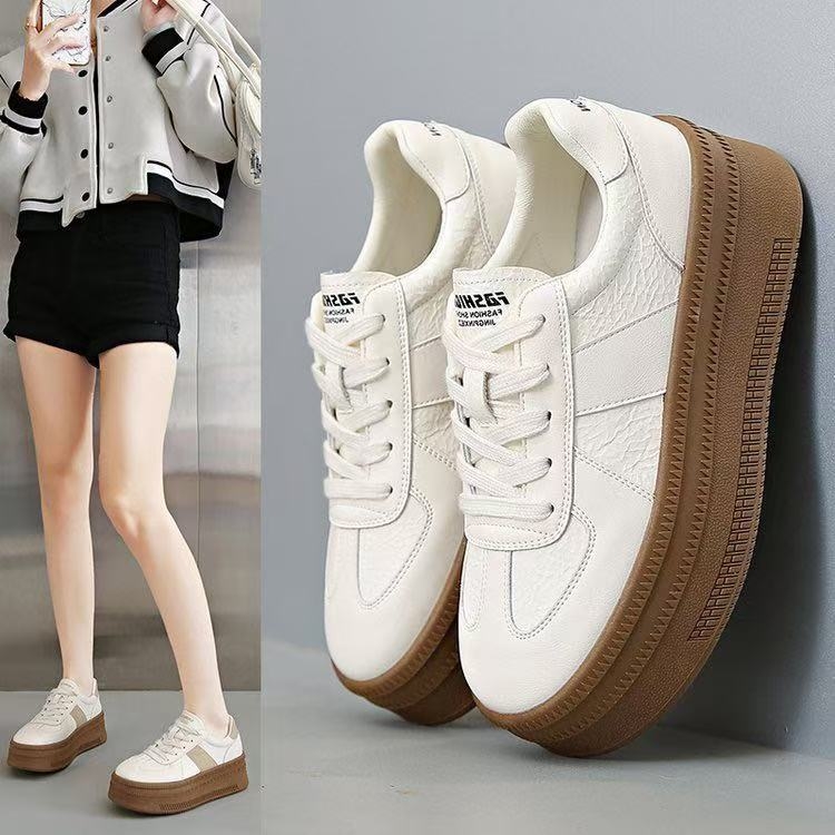 Vastag aljú, kerek orrú, kis fehér női cipők, 2025 tavaszi új, magas sarkú, fűzős, alkalmi cipők, divatos, csizmák