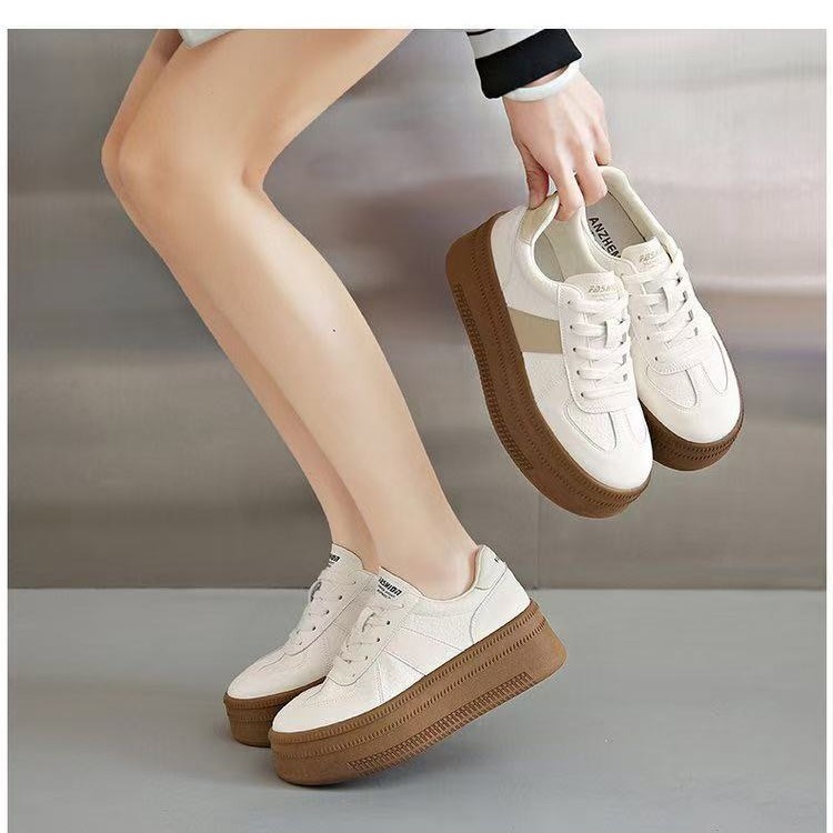 Vastag aljú, kerek orrú, kis fehér női cipők, 2025 tavaszi új, magas sarkú, fűzős, alkalmi cipők, divatos, csizmák