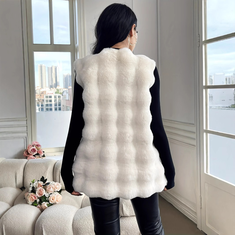 2024 m. „Amazon“ tarpvalstybinė Europos ir Amerikos moterų užsienio prekyba rudens ir žiemos apvalios kaklo imitacijos kailio liemenė, ilga liemenė, paltas moterims