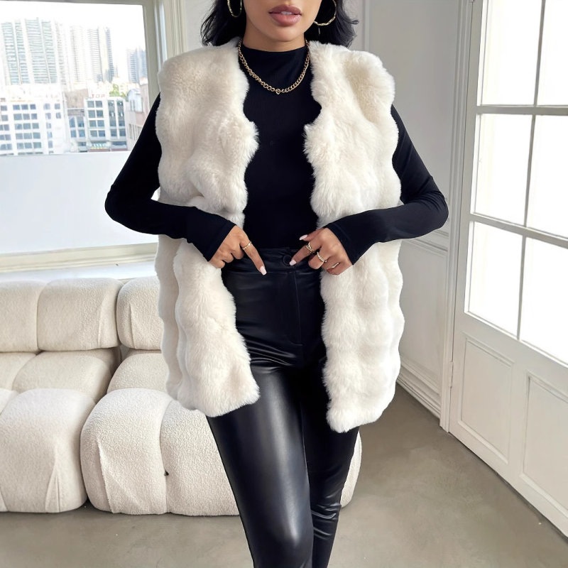 2024 m. „Amazon“ tarpvalstybinė Europos ir Amerikos moterų užsienio prekyba rudens ir žiemos apvalios kaklo imitacijos kailio liemenė, ilga liemenė, paltas moterims