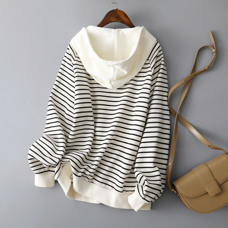 2025 primăvara și toamna nou casual mic parfum stil dungi cu glugă topuri femei cel mai ușor pentru meci naveta top cu mânecă lungă topuri slim