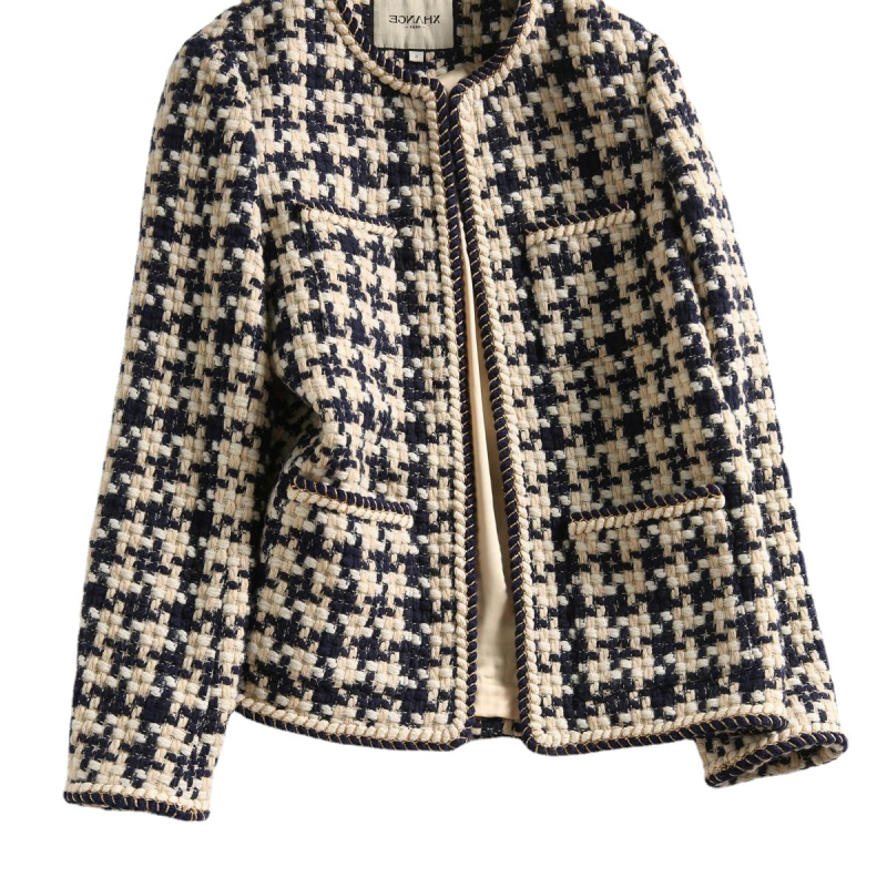 Korejska ženska odjeća Dongdaemun za jesen 2021., nova jakna s uzorkom pepite, ženska ležerna vunena majica u francuskom stilu