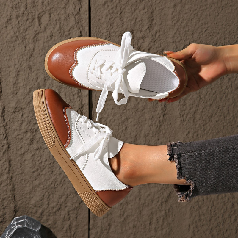 Tavaszi és őszi brit stílusú retró színblokkos fűzős lapos szárú, alacsony szárú női cipők, hétköznapi és sportos őszi női cipők