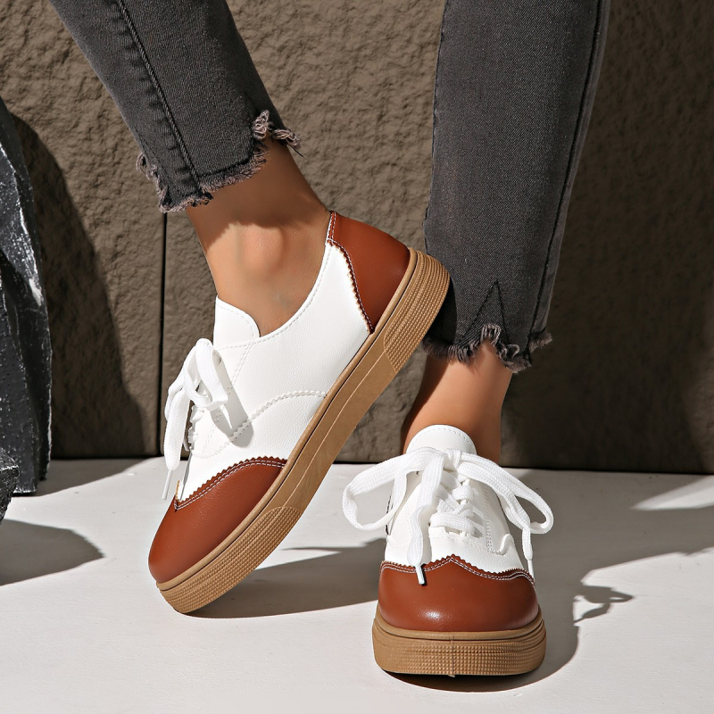 Tavaszi és őszi brit stílusú retró színblokkos fűzős lapos szárú, alacsony szárú női cipők, hétköznapi és sportos őszi női cipők