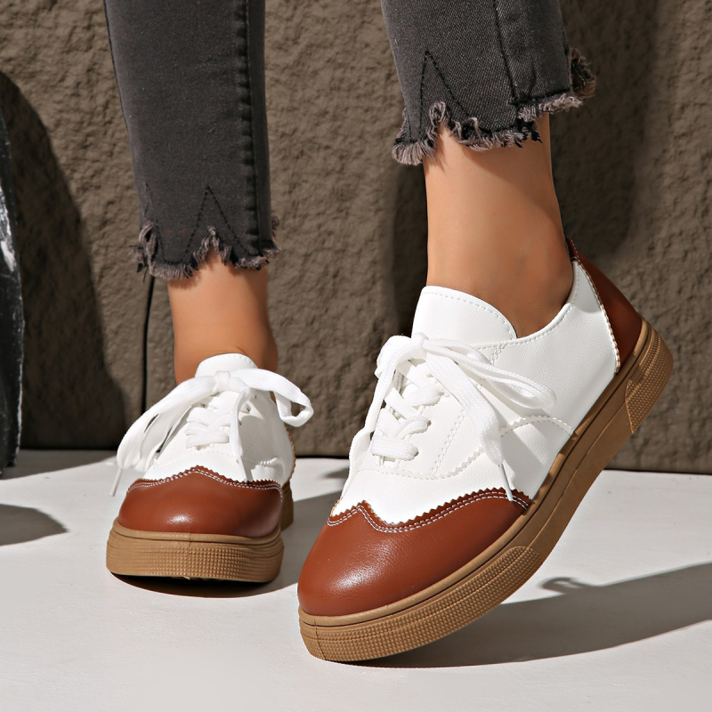 Tavaszi és őszi brit stílusú retró színblokkos fűzős lapos szárú, alacsony szárú női cipők, hétköznapi és sportos őszi női cipők