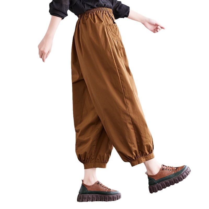 Japonijos ir Korėjos užsienio prekybos 2024 m. vasaros naujos meniškos retro laisvos, plonos, tiesaus kirpimo kelnės su laisvu juosmeniu moterims