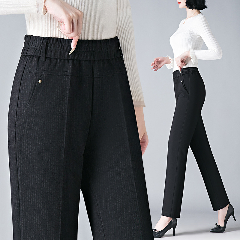 Anya egyenes szárú nadrág Női 2024 őszi új magas derekú rugalmas laza karcsúsító plus size hétköznapi nadrág Középkorú női nadrág