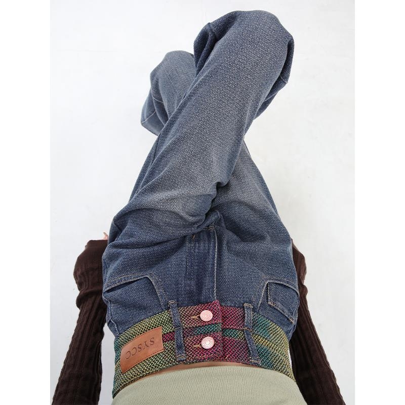 Színátmenetes színű, magas derekú, bő szárú farmernadrág, női, új, 2024-es őszi, keskeny, egyenes, laza, karcsúsított nadrág