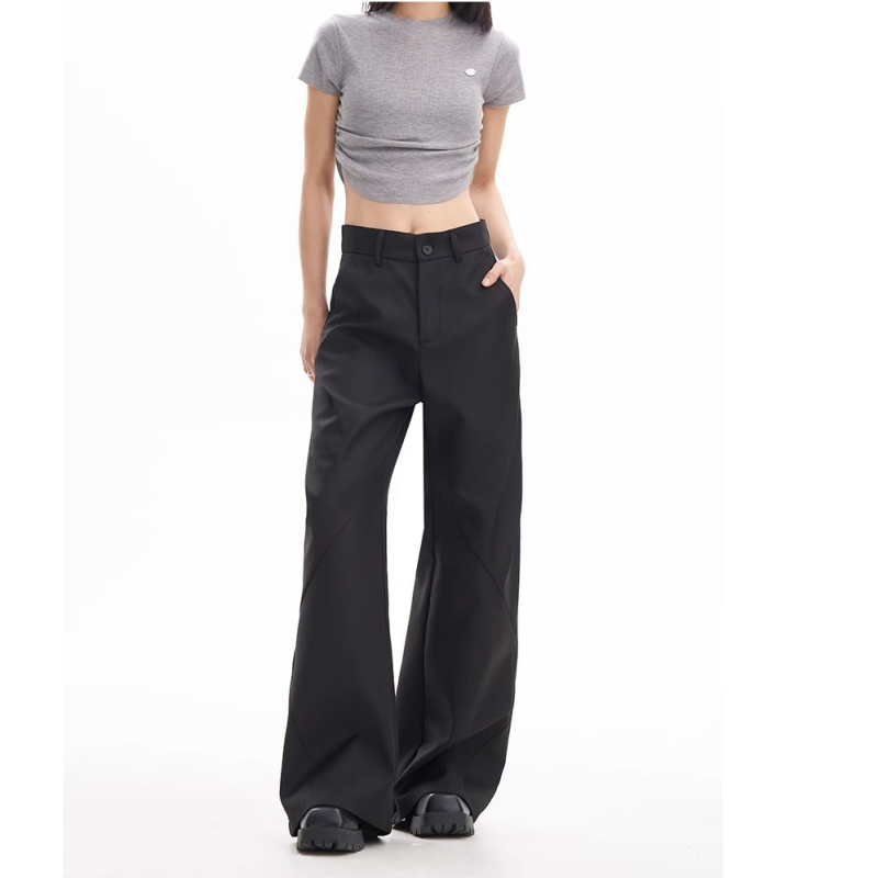 (sandėlyje) „Joker“ juodas kostiumas, laisvalaikio, plačios klešnės, pjautuvo formos, pavasario ir rudens moteriškos, plonos, mažo ūgio, ilgos kelnės su vilnos pamušalu.