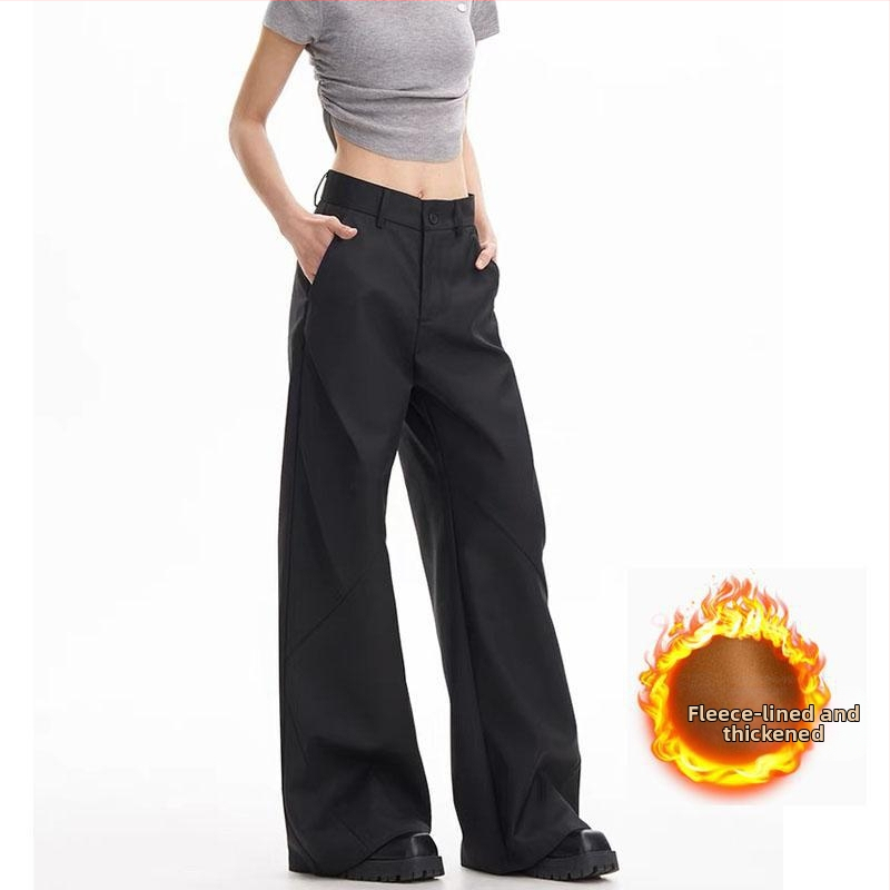 (sandėlyje) „Joker“ juodas kostiumas, laisvalaikio, plačios klešnės, pjautuvo formos, pavasario ir rudens moteriškos, plonos, mažo ūgio, ilgos kelnės su vilnos pamušalu.