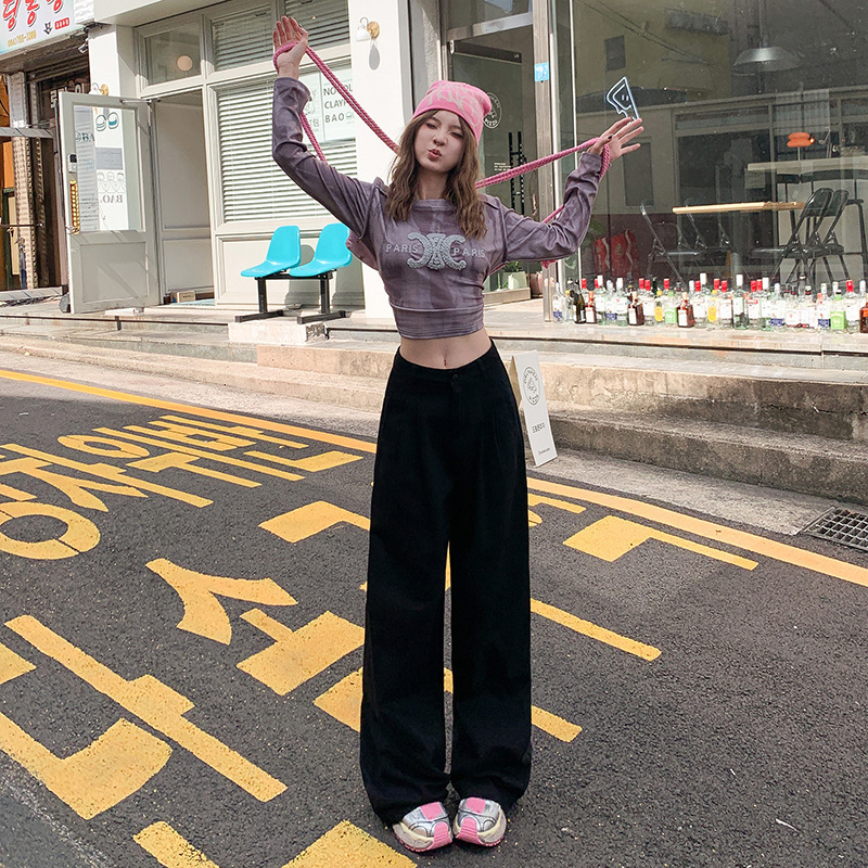 Amerikai stílusú, magas derekú, széles szárú farmernadrág, női, új, széles szárú, mindenhez illő, laza, karcsúsított nadrág, 2024-es őszi és téli szezonra