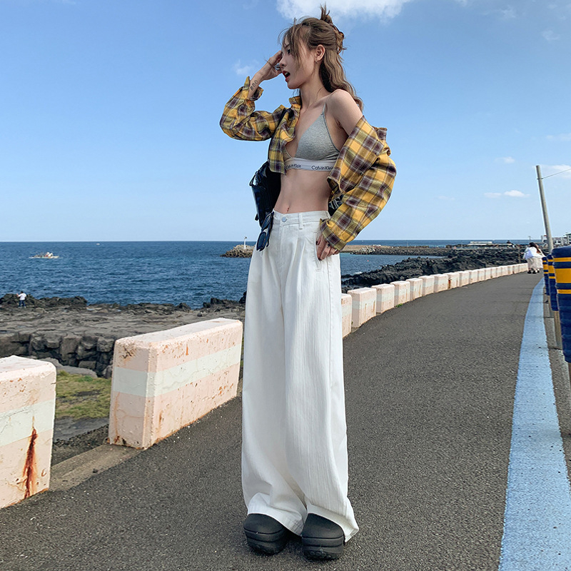 Amerikai stílusú, magas derekú, széles szárú farmernadrág, női, új, széles szárú, mindenhez illő, laza, karcsúsított nadrág, 2024-es őszi és téli szezonra