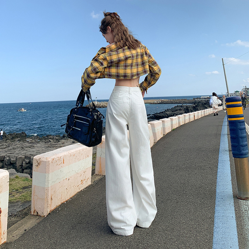 Amerikai stílusú, magas derekú, széles szárú farmernadrág, női, új, széles szárú, mindenhez illő, laza, karcsúsított nadrág, 2024-es őszi és téli szezonra