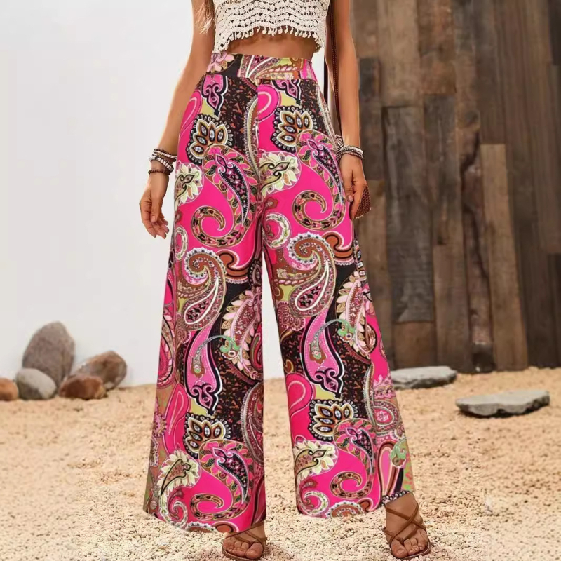 Amazon határokon átnyúló európai és amerikai külkereskedelmi nyomtatású szabadidős magas derekú, bő szárú nadrág, új