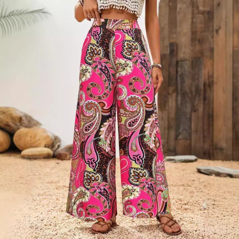 Amazon határokon átnyúló európai és amerikai külkereskedelmi nyomtatású szabadidős magas derekú, bő szárú nadrág, új