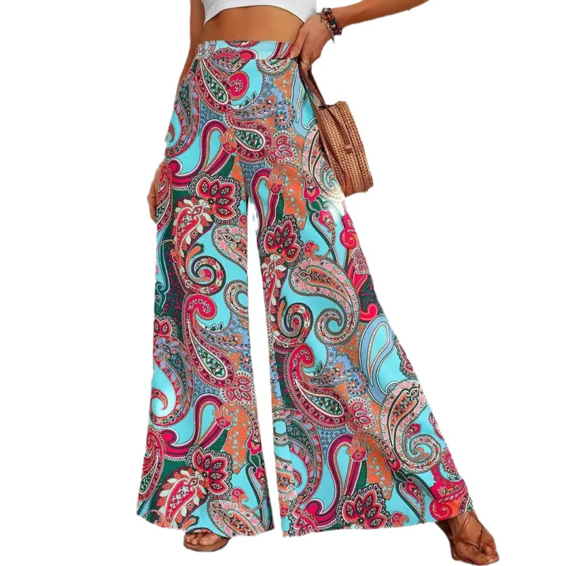 Amazon határokon átnyúló európai és amerikai külkereskedelmi nyomtatású szabadidős magas derekú, bő szárú nadrág, új