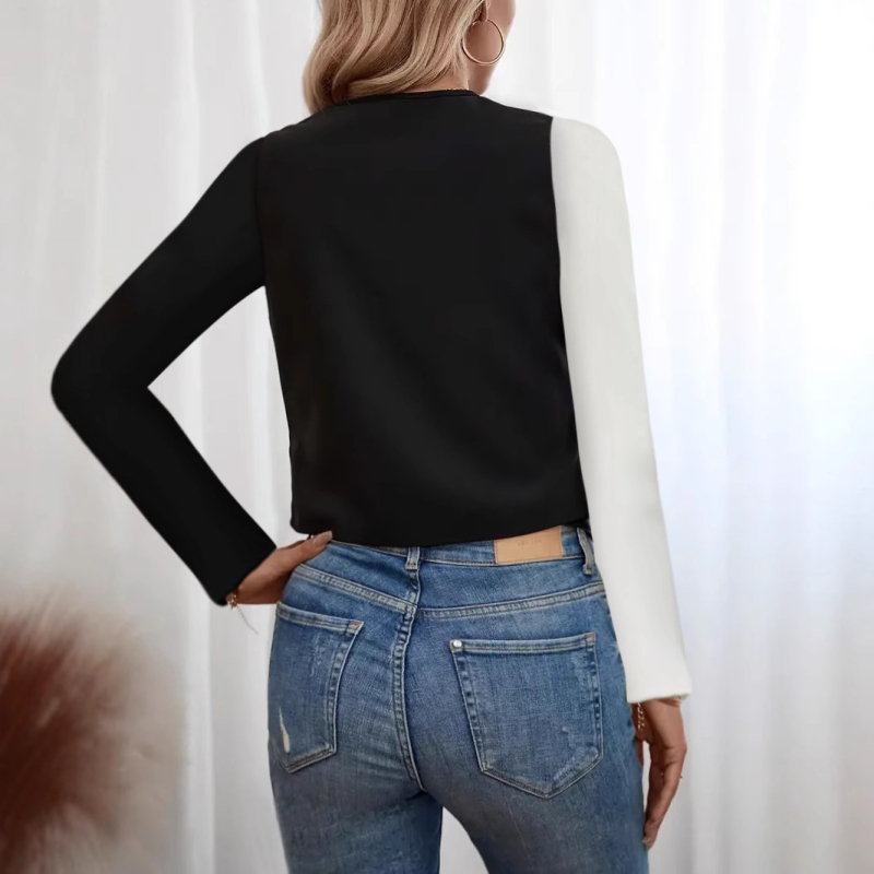 Európai és amerikai Amazon határokon átnyúló, forró stílusú női felső, V-nyakú blúz, őszi-téli hosszú ujjú, karcsúsított, színes blokkos tunika, ing, női