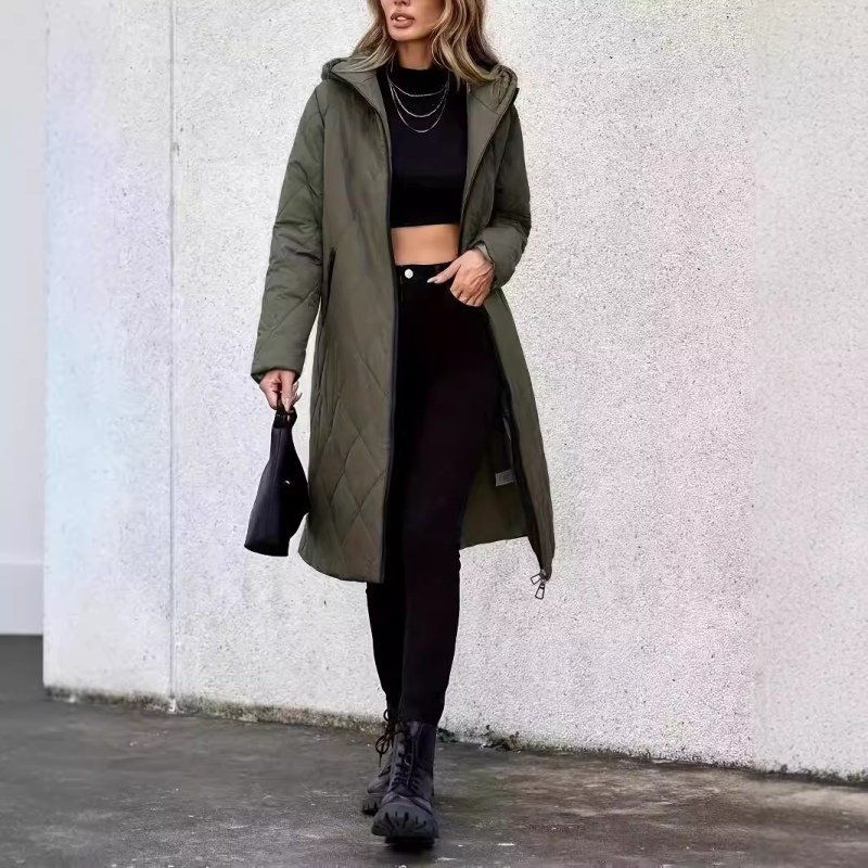 Túlméretezett európai és amerikai stílusú 2024-es új mintás rácsos hosszú pamut kabát felsőruházat meleg női kapucnis vastag új stílusú pamut dzseki