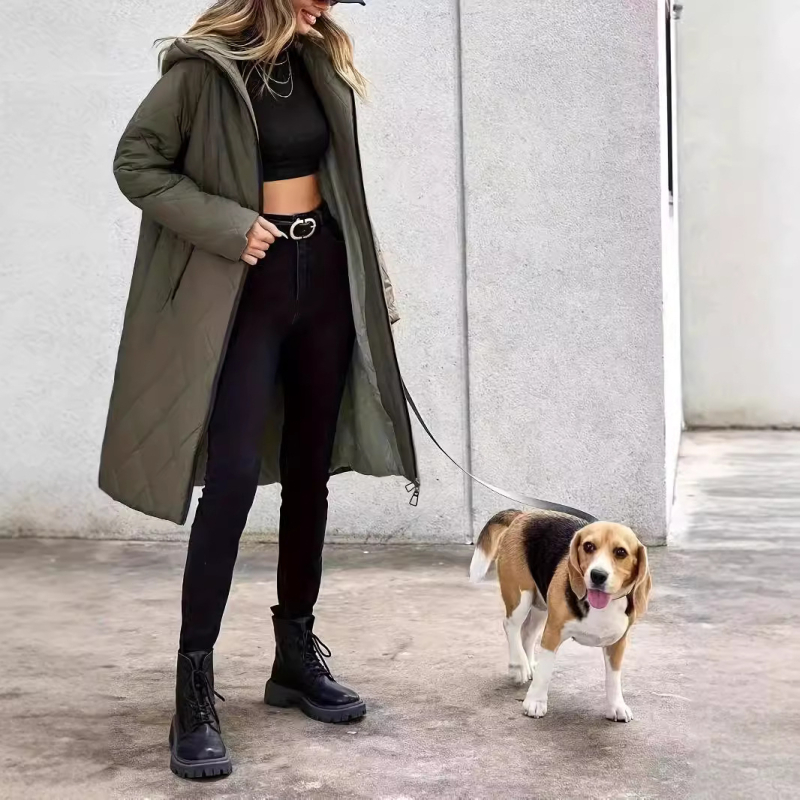 Túlméretezett európai és amerikai stílusú 2024-es új mintás rácsos hosszú pamut kabát felsőruházat meleg női kapucnis vastag új stílusú pamut dzseki