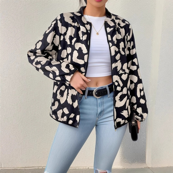 2025 Új, határokon átnyúló európai és amerikai női leopárdmintás, cipzáras, kapucnis kabát, alkalmi, minden mérkőzésre alkalmas, laza