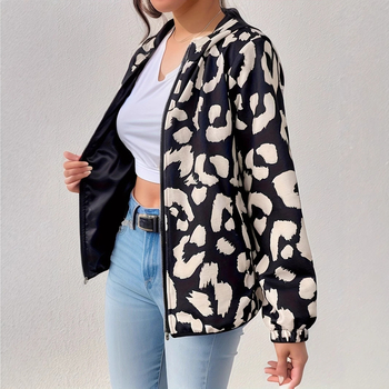 2025 Új, határokon átnyúló európai és amerikai női leopárdmintás, cipzáras, kapucnis kabát, alkalmi, minden mérkőzésre alkalmas, laza