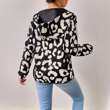 2025 Új, határokon átnyúló európai és amerikai női leopárdmintás, cipzáras, kapucnis kabát, alkalmi, minden mérkőzésre alkalmas, laza