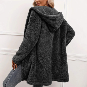 Euroopa ja Ameerika piiriülesed naisterõivad sügiseks ja talveks uued lahtised laisad vabaaja soojad plüüškapuutsiga kardiganid keskmise pikkusega karusnahast ülerõivad