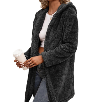 Euroopa ja Ameerika piiriülesed naisterõivad sügiseks ja talveks uued lahtised laisad vabaaja soojad plüüškapuutsiga kardiganid keskmise pikkusega karusnahast ülerõivad