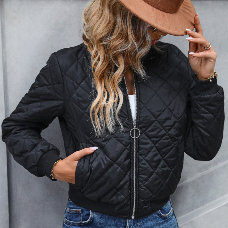 Női őszi-téli kabát, új, határokon átnyúló külkereskedelemmel, európai és amerikai Amazon állványos gallérral, kockás, vékony baseball pamutbélésű dzseki, rombusz alakú kockás dzseki