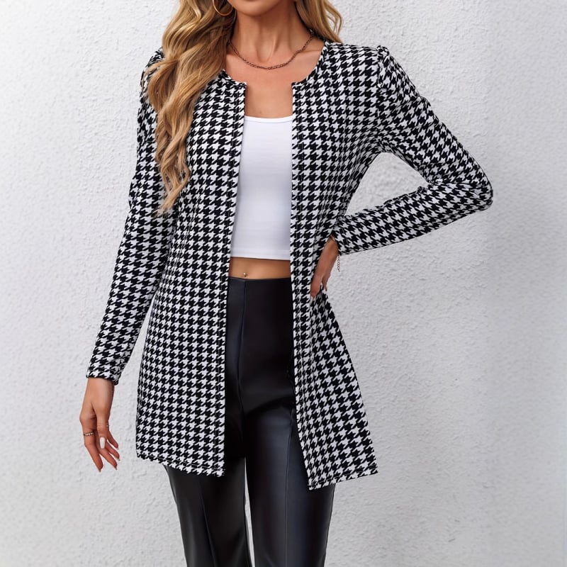 Cardigan cu imprimeu Houndstooth, jachetă elegantă cu mânecă lungă, top de primăvară și toamnă, nou, comerț exterior transfrontalier, AliExpress Amazon