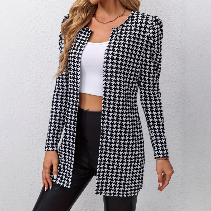 Houndstooth mintás kardigánkabát, elegáns hosszú ujjú felső, tavaszi és őszi újdonságok, külkereskedelem, határokon átnyúló, AliExpress, Amazon