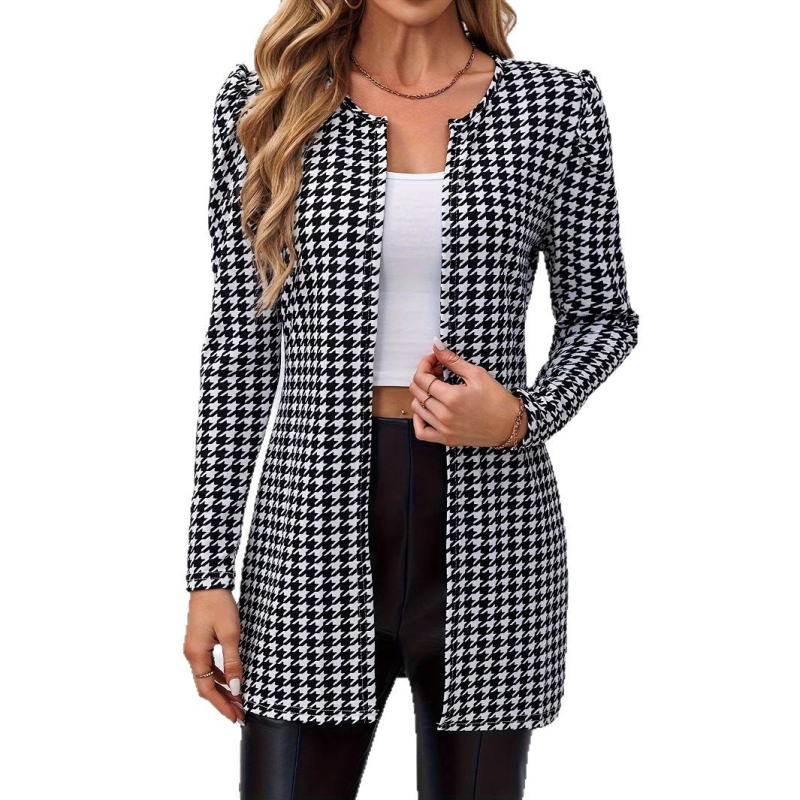 Houndstooth mintás kardigánkabát, elegáns hosszú ujjú felső, tavaszi és őszi újdonságok, külkereskedelem, határokon átnyúló, AliExpress, Amazon