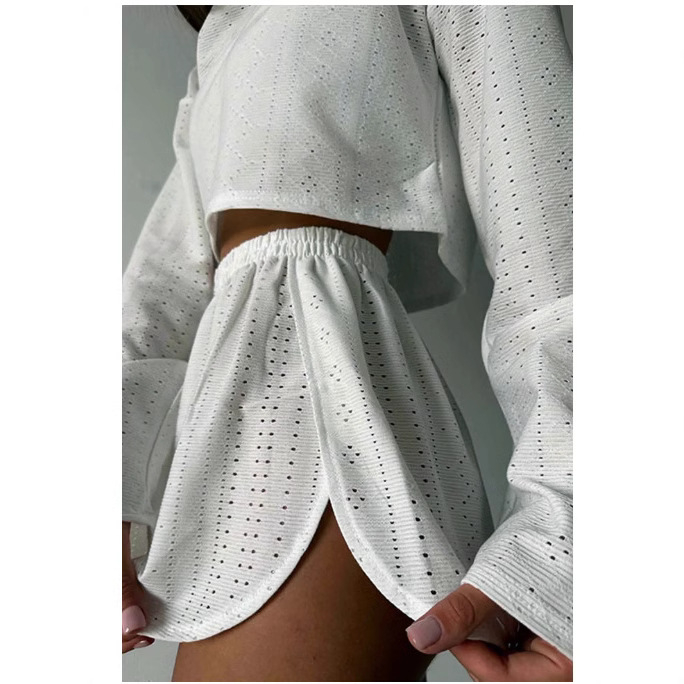 Amazon határokon átnyúló tavaszi új európai és amerikai női öltöny divatos egyszerű stílusú karcsúsított, laza pulóver felső rövidnadrág