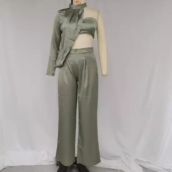 2024-es európai és amerikai külkereskedelmi női elegáns, pántnélküli, vállpántos, szexi, bő szárú, köldökig érő nadrágkosztüm