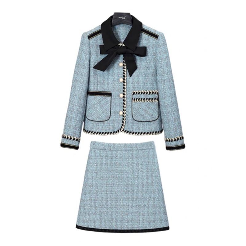 Costum scurt cu maneci reale pentru femei 2023, costum de toamnă popular, stil Chanel, cu șireturi, fustă slăbită