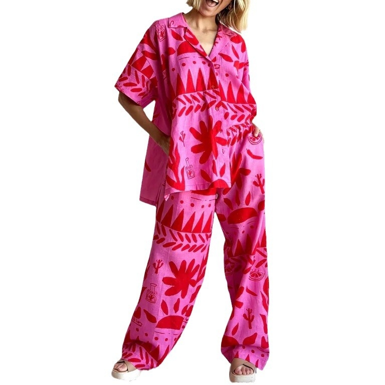 Európai és amerikai határokon átnyúló 2024 Új AliExpress független állomás divatos lezser, minden mérkőzésre alkalmas nyomtatott kardigán inggallérral ellátott női kosztüm