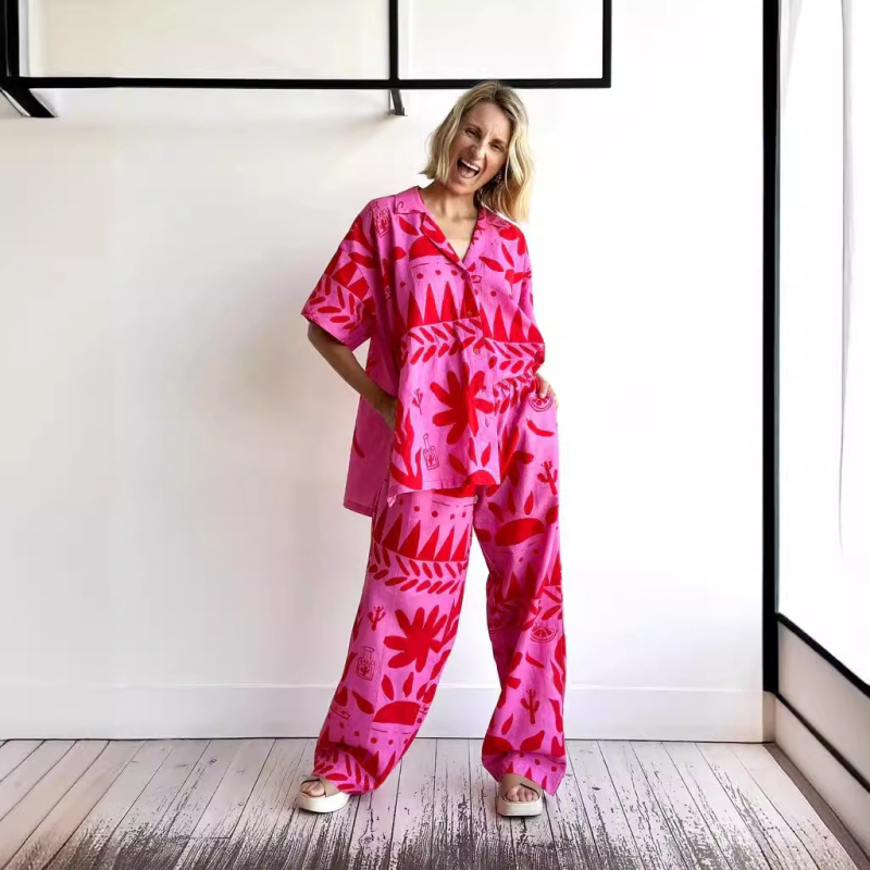 Európai és amerikai határokon átnyúló 2024 Új AliExpress független állomás divatos lezser, minden mérkőzésre alkalmas nyomtatott kardigán inggallérral ellátott női kosztüm