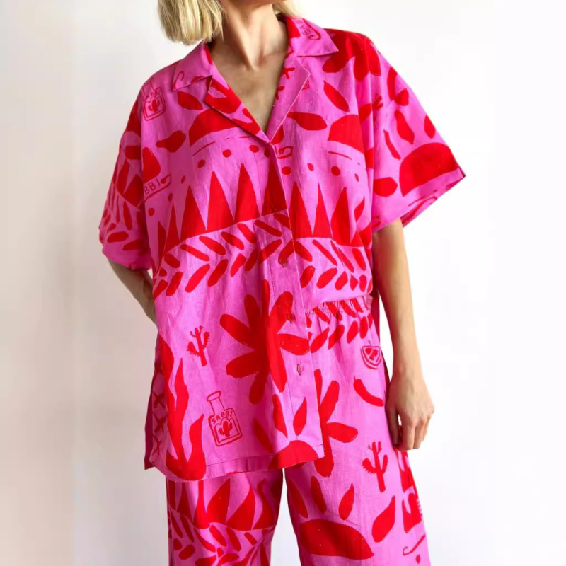 Európai és amerikai határokon átnyúló 2024 Új AliExpress független állomás divatos lezser, minden mérkőzésre alkalmas nyomtatott kardigán inggallérral ellátott női kosztüm