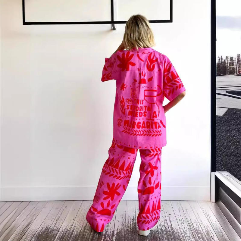 Európai és amerikai határokon átnyúló 2024 Új AliExpress független állomás divatos lezser, minden mérkőzésre alkalmas nyomtatott kardigán inggallérral ellátott női kosztüm